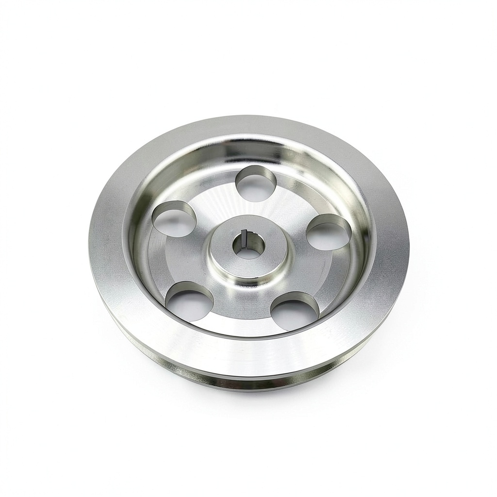 Billet aluminum power pulley close-up