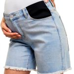 Maternity Jean Shorts BLENCOT Wide Leg Stretchy Plus Size Frayed Jorts-0