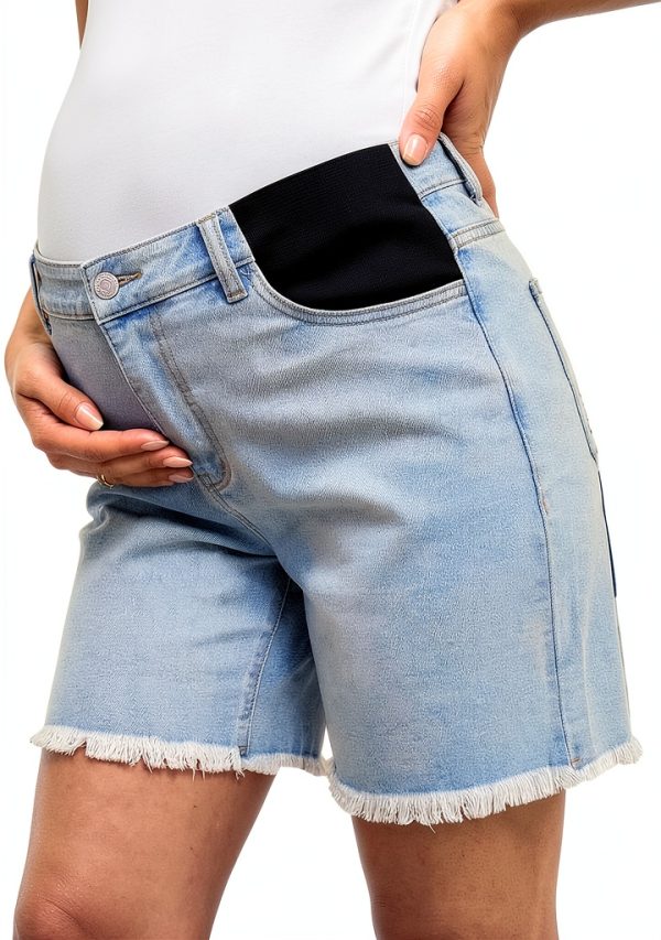 Maternity Jean Shorts BLENCOT Wide Leg Stretchy Plus Size Frayed Jorts-0