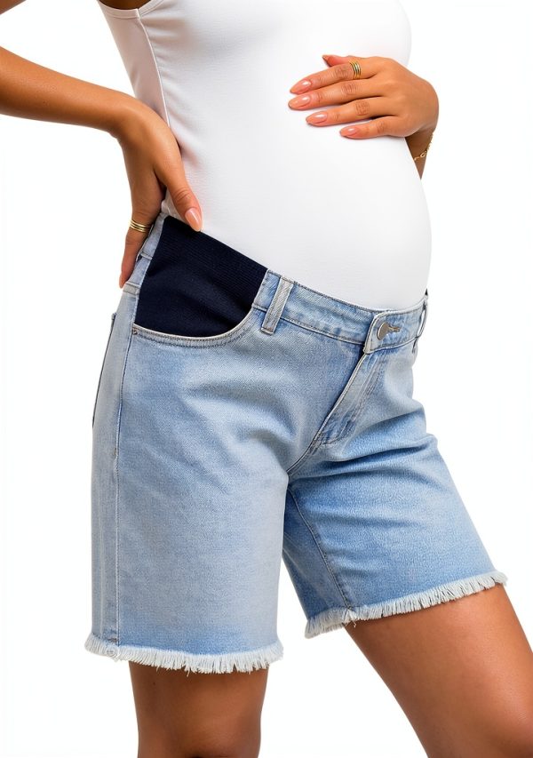 Maternity Jean Shorts BLENCOT Wide Leg Stretchy Plus Size Frayed Jorts-3