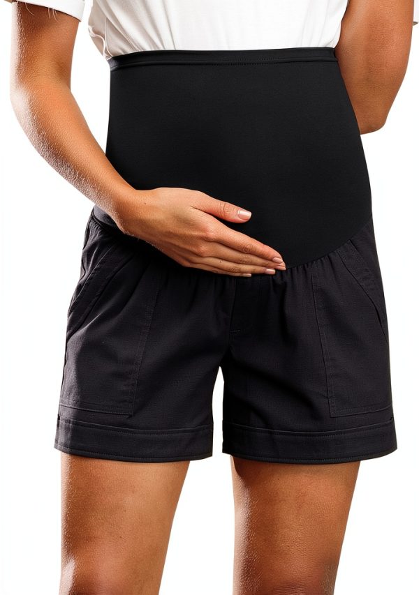 Maternity Shorts Maacie Cotton Comfy Casual with Pockets Over Belly-0