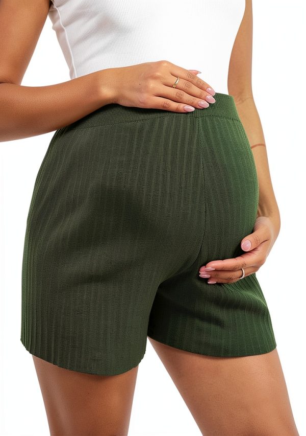 Women's Maternity Shorts Elastic Waist Wide Leg Army Green Small-2