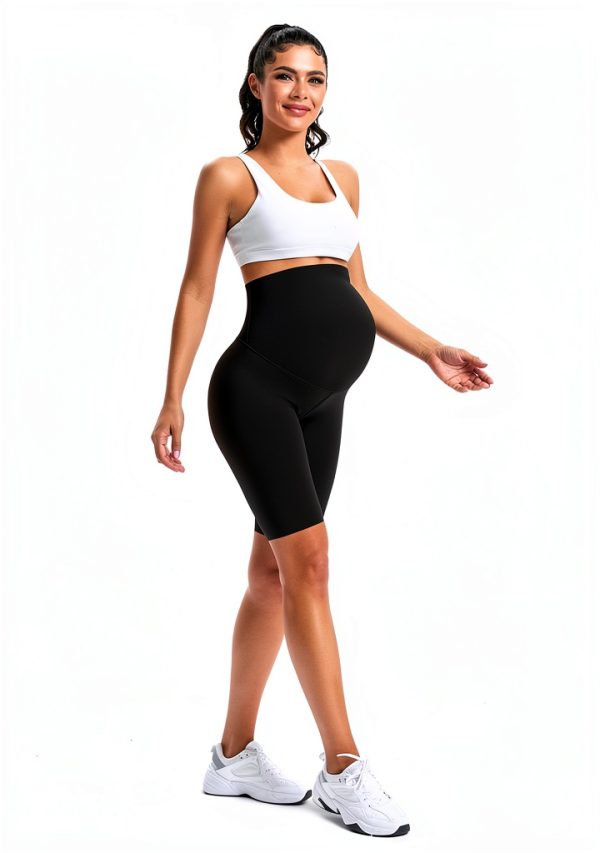 Buttergene Maternity Shorts Over Belly Athletic Bike Shorts Grey Large-5