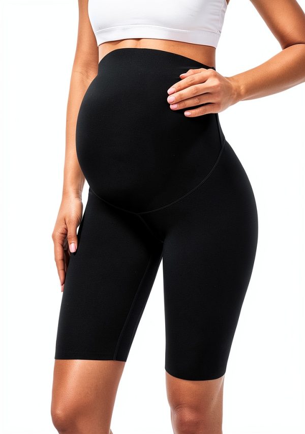 Buttergene Maternity Shorts Over Belly Athletic Bike Shorts Grey Large-3